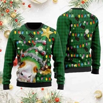 Ho Ho Ho Cow Christmas Tree Ugly Christmas Sweater, Jumper For Men & Women | Favorety