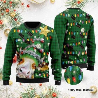 Ho Ho Ho Cow Christmas Tree Ugly Christmas Sweater | Favorety