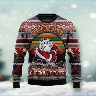 Hockey Checking It Once Checking It Twice Ugly Christmas Sweater For Men & Women | Favorety