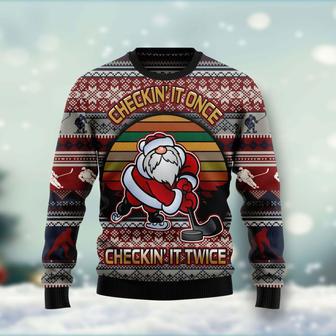 Hockey Checking It Once Checking It Twice Ugly Christmas Sweater | Favorety