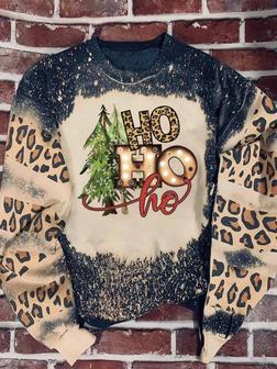 Hohoho tree Christmas Leopard Bleached Sweater | Favorety CA