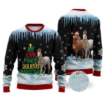 Horse Joy Love Peace Believe Christmas Sweater Christmas Knitted Print Sweatshirt | Favorety UK