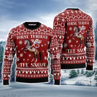 Horse Ugly Sweater, Horse Through The Show Ugly Sweater, Funny Santa Clause Red | Favorety