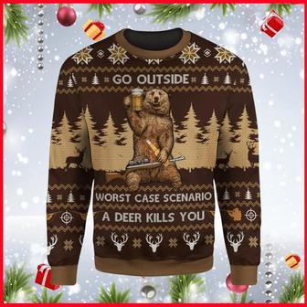 Hunting Christmas Go Outside Worst Case Scenario A Deer Kills You Ugly Christmas Sweater | Favorety