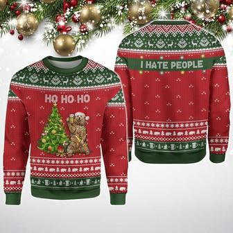 I Hate People Bear Ho Ho Ho Ugly Christmas Sweater | Favorety