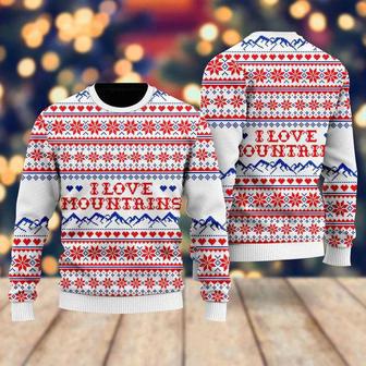 I Love Mountains Pattern Ugly Christmas Sweater For Men & Women | Favorety