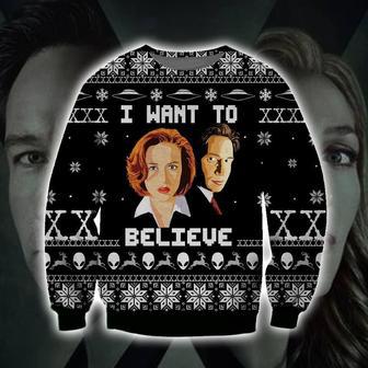 I Want To Believe Knitting Pattern Print Ugly Christmas Sweater | Favorety