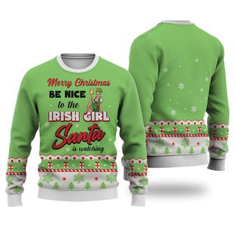 Irish Girl Merry Christmas Be Nice Sweater Christmas Knitted Sweater Print Sweatshirt | Favorety UK