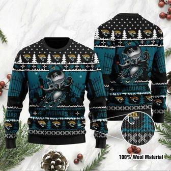 Jacksonville Jaguars Jack Skellington Halloween Holiday Party Ugly Christmas Sweater, Ugly Sweater, Christmas Sweaters, Hoodie, Sweatshirt, Sweater | Favorety