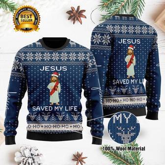 Jesus Saved My Life Printed Ugly Christmas Sweater | Favorety