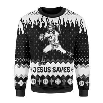 Jesus Saves Baseball Ugly Christmas Sweater | Favorety UK