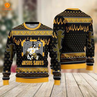 Jesus Saves Hockey Ugly Christmas Sweater For Men & Women | Favorety