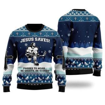 Jesus Saves Hockey Ugly Christmas Sweater, Jumper For Men & Women | Favorety AU