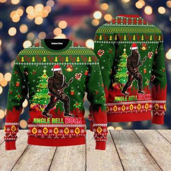 Jingle Bell Rock Bigfoot Playing Guitar Ugly Christmas Sweater For Men & Women | Favorety CA