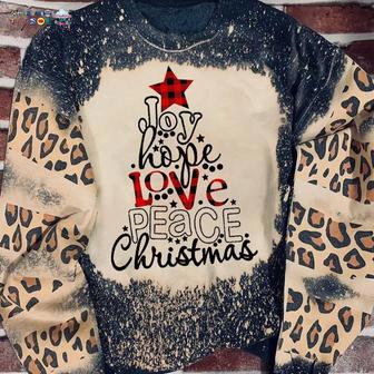 Joy Hope Love Peace Christmas Leopard Bleached Sweater | Favorety CA