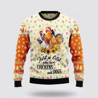 Just A Girl Who Loves Chickens And Dogs Ugly Christmas Sweater | Favorety