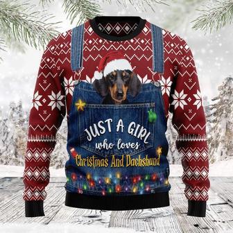 Just A Girl Who Loves Christmas And Dachshund Ugly Christmas Sweater | Favorety AU