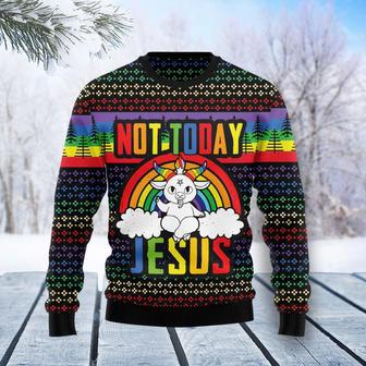 LGBT Not Today Jesus Ugly Christmas Sweater | Favorety