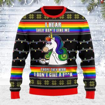 LGBT Unicorn I Don't Give A F**k Ugly Christmas Sweater | Favorety AU