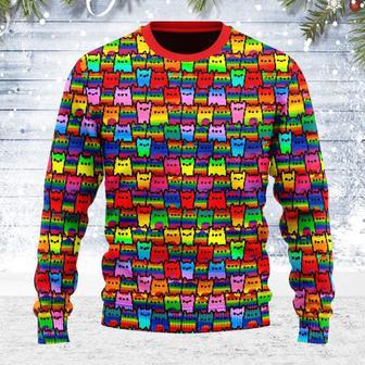 LGBTQ+ Rainbow Flag Cat Ugly Christmas Sweater | Favorety CA