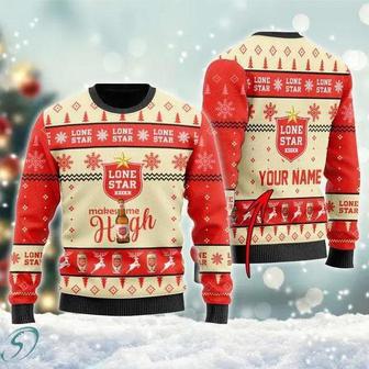 Lone Star Beer Makes Me High Personalized Ugly Christmas Sweater, Jumpers | Favorety AU