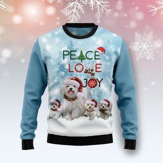 Maltese Peace Love Joy Ugly Christmas Sweater | Favorety CA