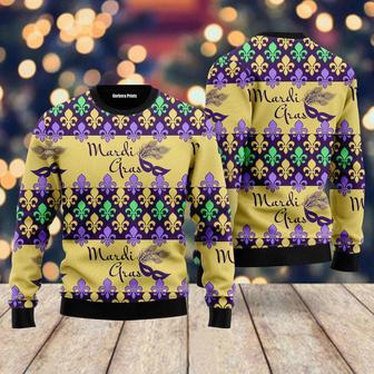 Mardi Gras Masquerade Mask Pattern Ugly Christmas Sweater For Men & Women | Favorety CA