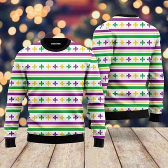 Mardi Gras Striped Seamless Ugly Christmas Sweater For Men & Women | Favorety