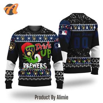 MLB Grinch Drink Up Milwaukee Brewers Custom Ugly Christmas Sweater, Jumpers | Favorety AU