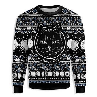 Moon Phase Cute Cat Christmas Wicca Ugly Christmas Sweater | Favorety