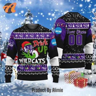 NCAA Grinch Drink Up Abilene Christian Wildcats Custom Ugly Christmas Sweater | Favorety