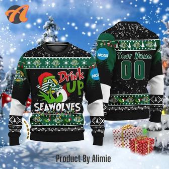 NCAA Grinch Drink Up Stony Brook Seawolves Custom Ugly Christmas Sweater, Jumpers | Favorety UK