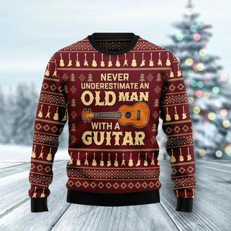 Never Underestimate An Old Man With A Guitar Ugly Christmas Sweater | Favorety DE