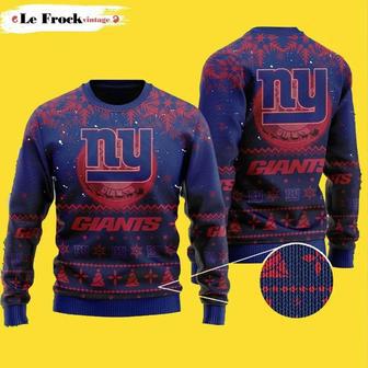 New York Giants Vintage Santa Claus In The Moon Custom Ugly Christmas Sweater | Favorety