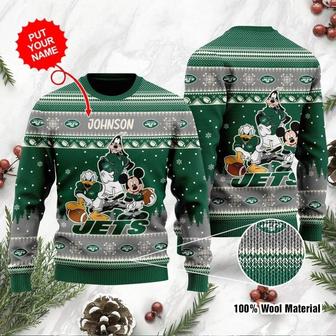 New York Jets Disney Donald Duck Mickey Mouse Goofy Custom Ugly Christmas Sweater | Favorety