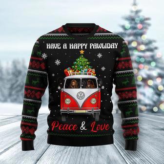 Newfoundland Dogs Carrying Gift Christmas On The Red Car Ugly Christmas Sweater | Favorety