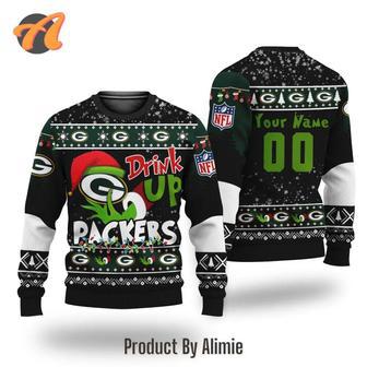 NFL Grinch Drink Up Green Bay Packers Custom Ugly Christmas Sweater, Jumpers | Favorety AU