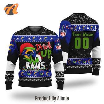 NFL Grinch Drink Up Los Angeles Rams Custom Ugly Christmas Sweater, Jumpers | Favorety AU