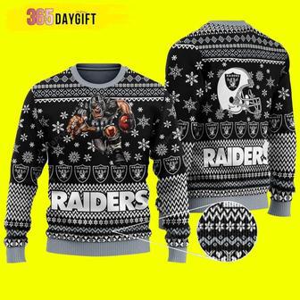 NFL Las Vegas Raiders Player With Ball And Helmet Raiders Ugly Christmas Sweater | Favorety UK