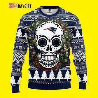 Nfl Skull Flower New England Patriots Custom Ugly Christmas Sweater, Jumpers | Favorety