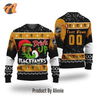 NHL Grinch Drink Up Chicago Blackhawks Custom Ugly Christmas Sweater, Jumpers | Favorety DE