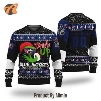 NHL Grinch Drink Up Columbus Blue Jackets Custom Ugly Christmas Sweater, Jumpers | Favorety