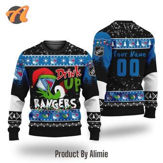 NHL Grinch Drink Up New York Rangers Custom Ugly Christmas Sweater, Jumpers | Favorety