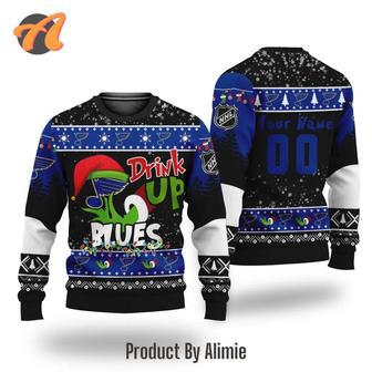 NHL Grinch Drink Up St. Louis Blues Custom Ugly Christmas Sweater, Jumpers | Favorety