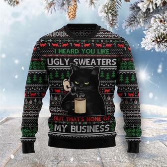 None Of My Business Black Cat Ugly Christmas Sweater | Favorety