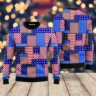 Patchwork American Flag Pattern Ugly Christmas Sweater For Men & Women | Favorety CA