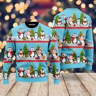 Penguin Riding Red Truck Xmas Merry Ugly Christmas Sweater For Men & Women | Favorety