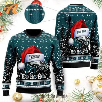 Philadelphia Eagles Symbol Wearing Santa Claus Hat Ho Ho Ho Ugly Christmas Sweater | Favorety CA