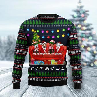 Pit Bull Friends On Red Sofa Ugly Christmas Sweater | Favorety AU