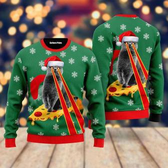 Pizza Cat With Laser Eyes Christmas Special Holiday Ugly Christmas Sweater For Men & Women | Favorety AU